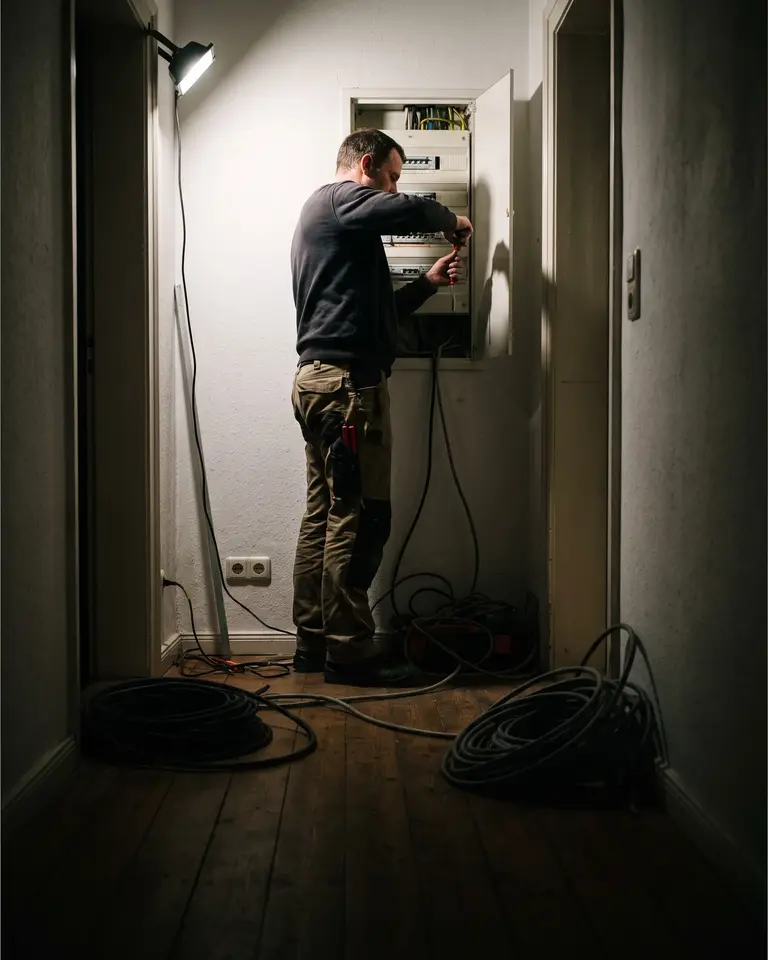 Elektromeister an einem geöffneten Zählerschrank