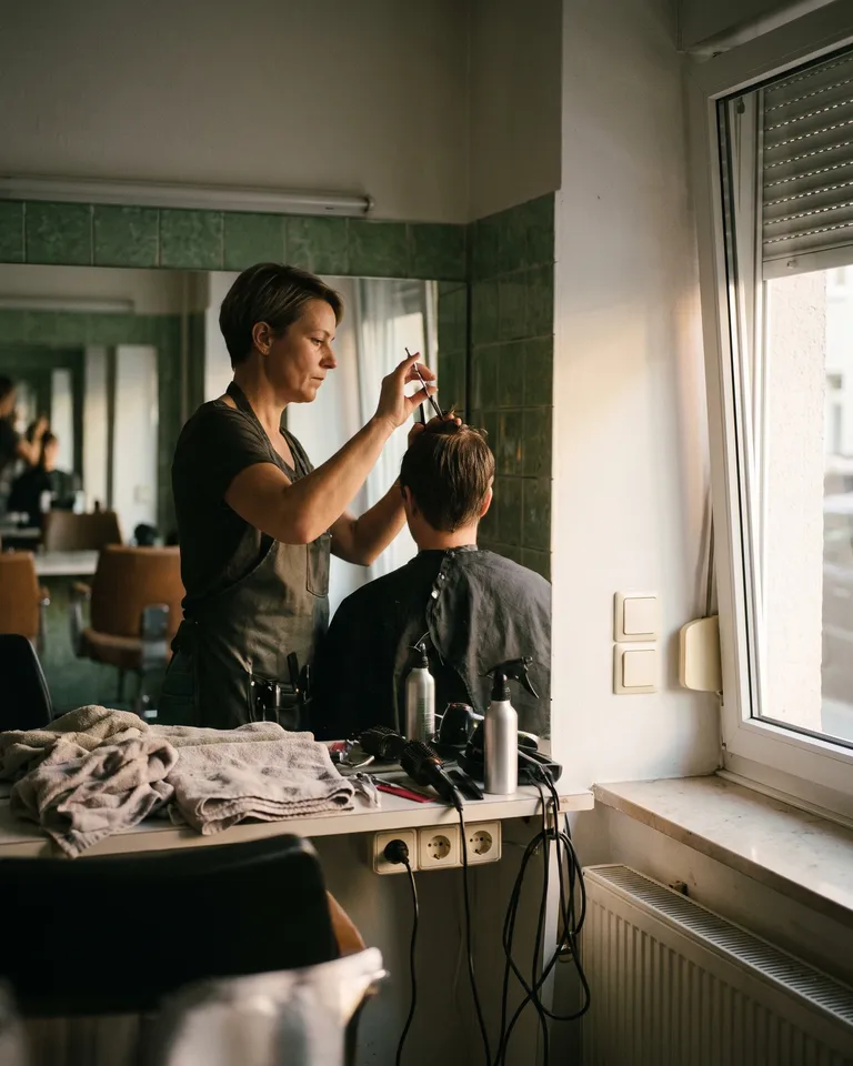 Friseurin beim Schneiden im Salon